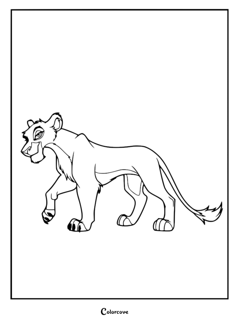 Zira walking with a cunning expression in this printable coloring page