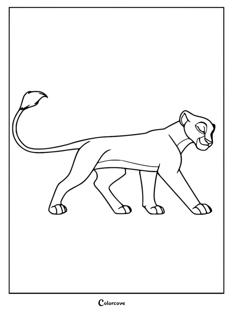 Kiara from The Lion King walking gracefully in this printable coloring page