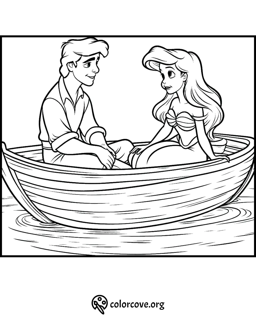 Two characters in a boat coloring page designed for kids' creativity and fun. Enjoy coloring this enchanting scene!