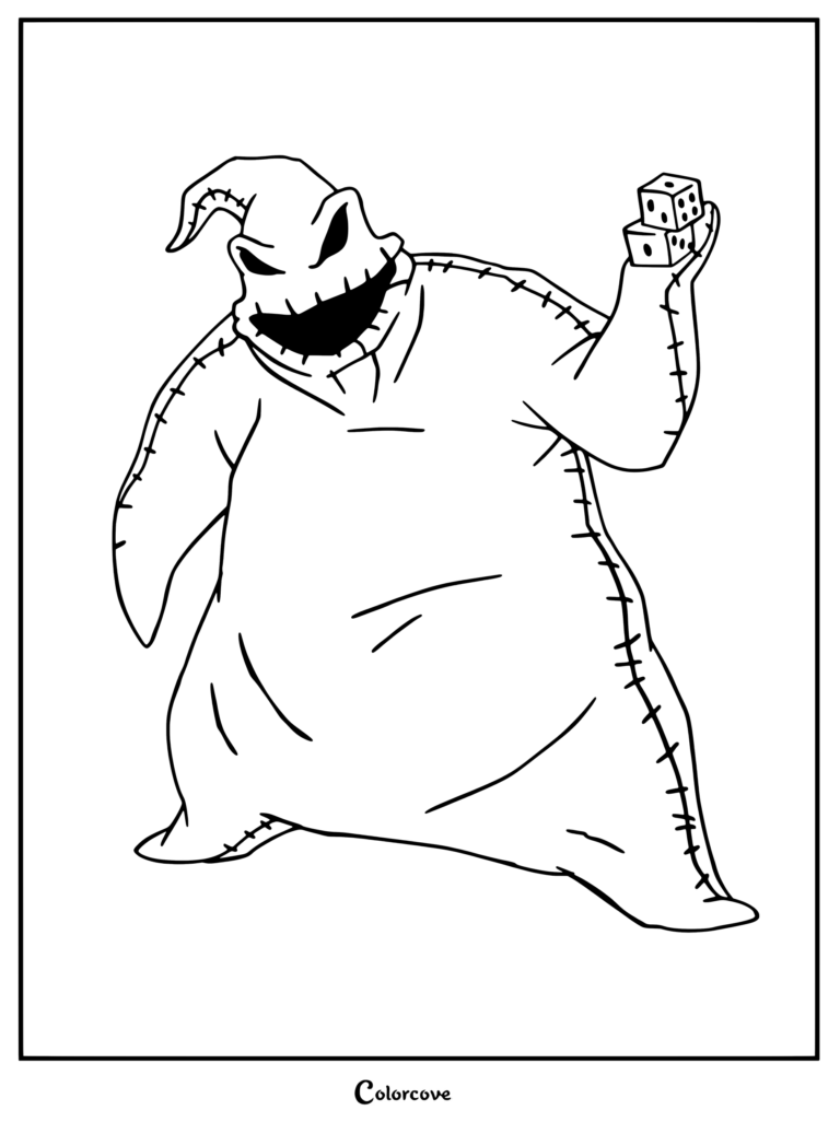 Oogie Boogie holds up two dice ready to gamble.
