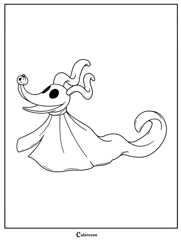 Página para colorear de Zero, el fiel perro fantasma de Jack Skellington de la película stop-motion de Disney The Nightmare Before Christmas