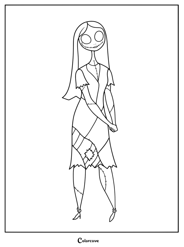 Página para colorear de Sally de The Nightmare Before Christmas