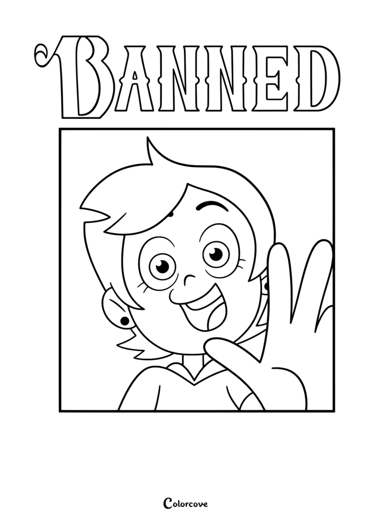 Página para colorear de Luz Noceda en un retrato de cartel de prohibida de The Owl House, mostrándola saludando.