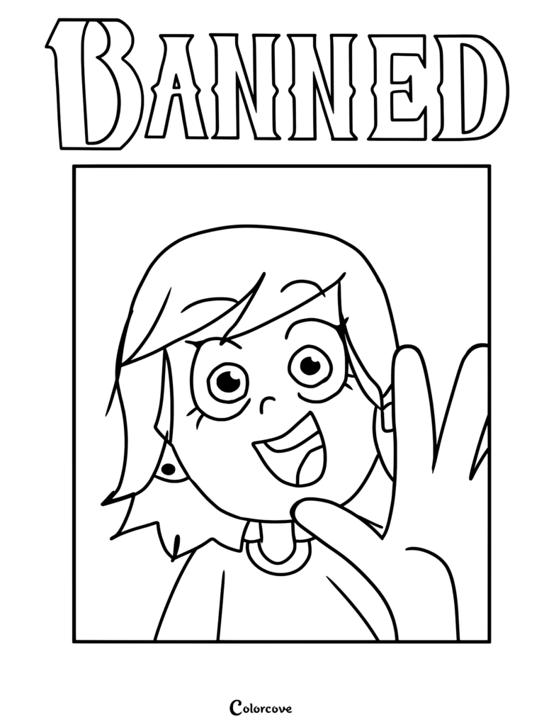 Página para colorear de Amity Blight con el cartel de prohibida saludando con la mano de The Owl House
