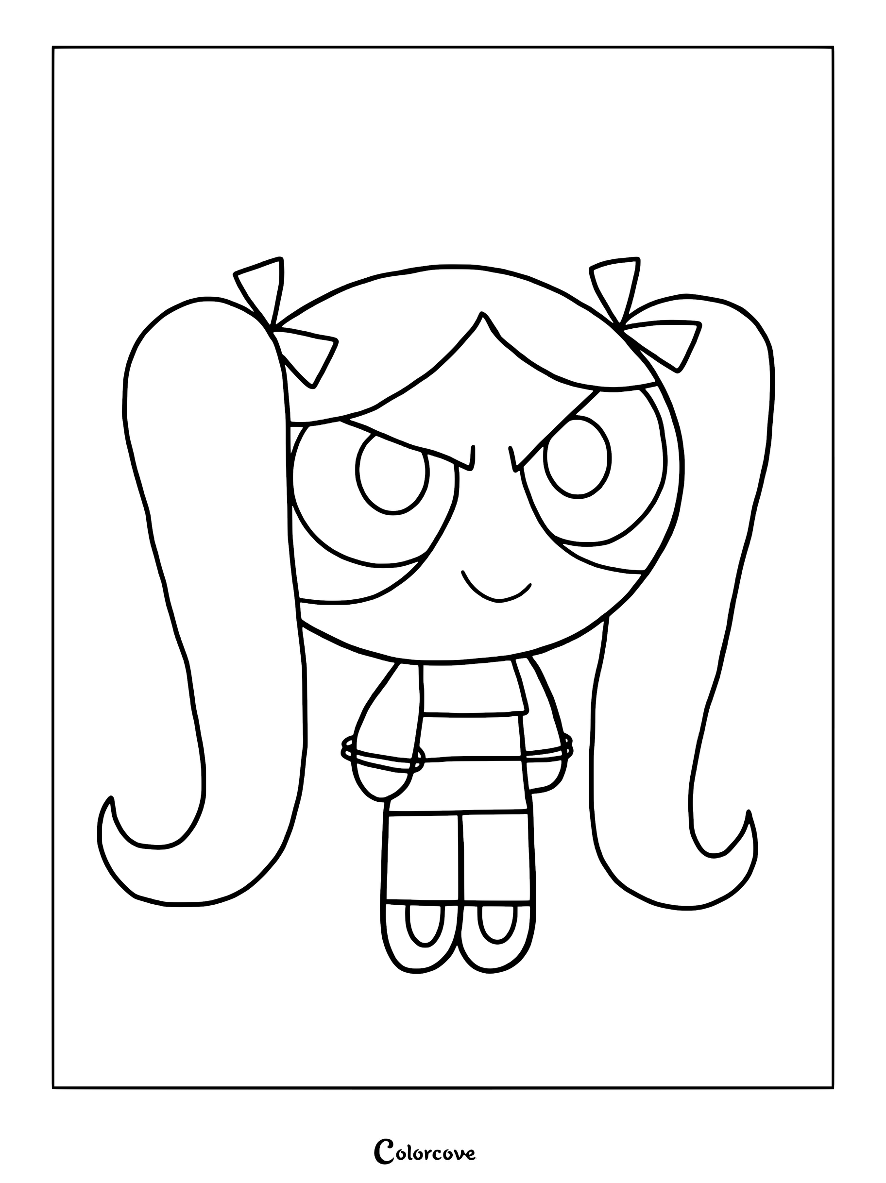 Brat, la contraparte malvada de Burbuja de la serie de cómics de Las Chicas Superpoderosas, en una página para colorear imprimible.