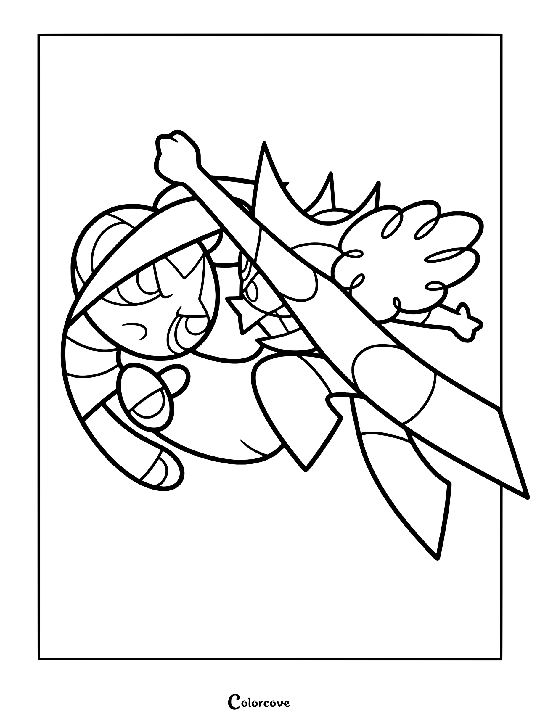 Página para colorear de Bombón luchando contra la Princesa Maslana en el episodio Stuck Up, Up and Away de Las Chicas Superpoderosas.