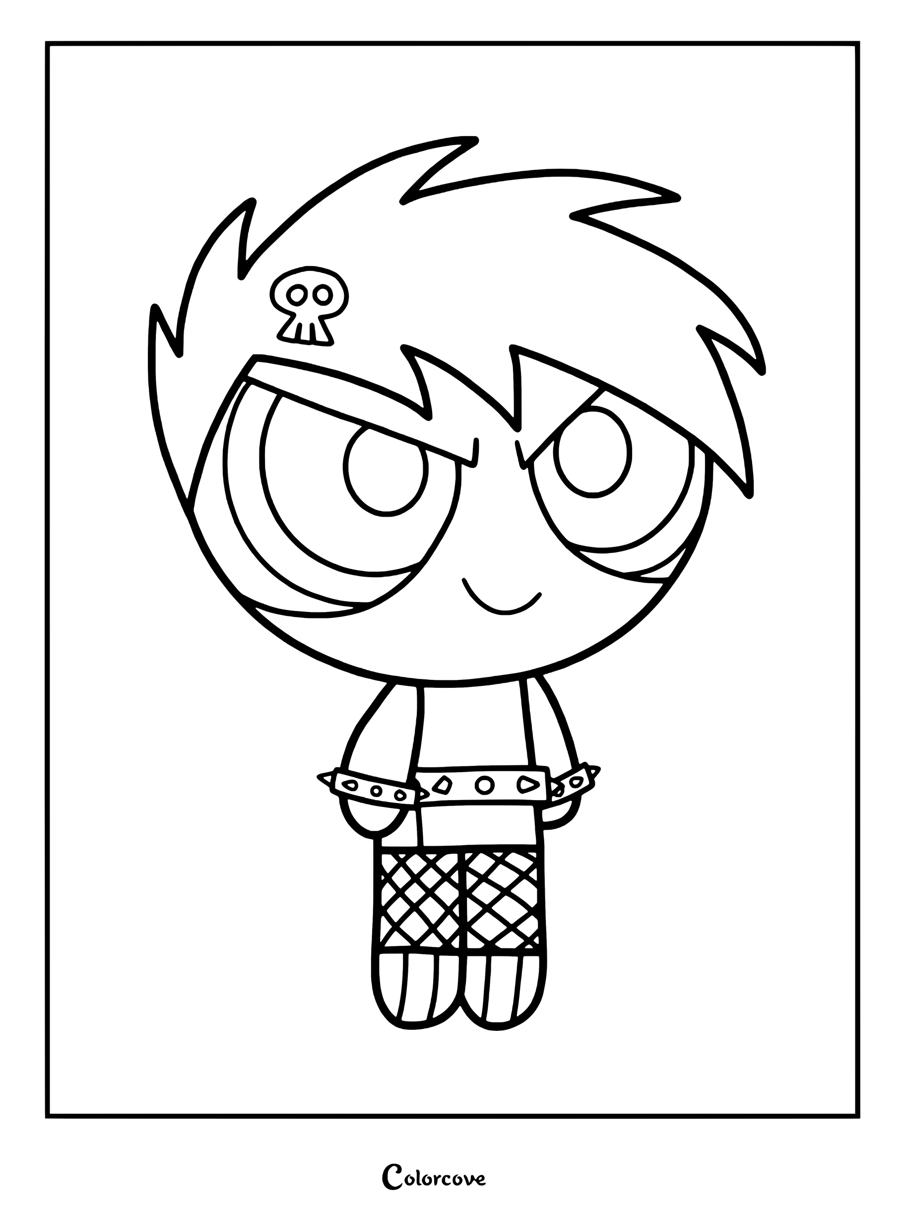 Página para colorear de Brute de Las Chicas Powerpunk con un diseño de estilo punk.
