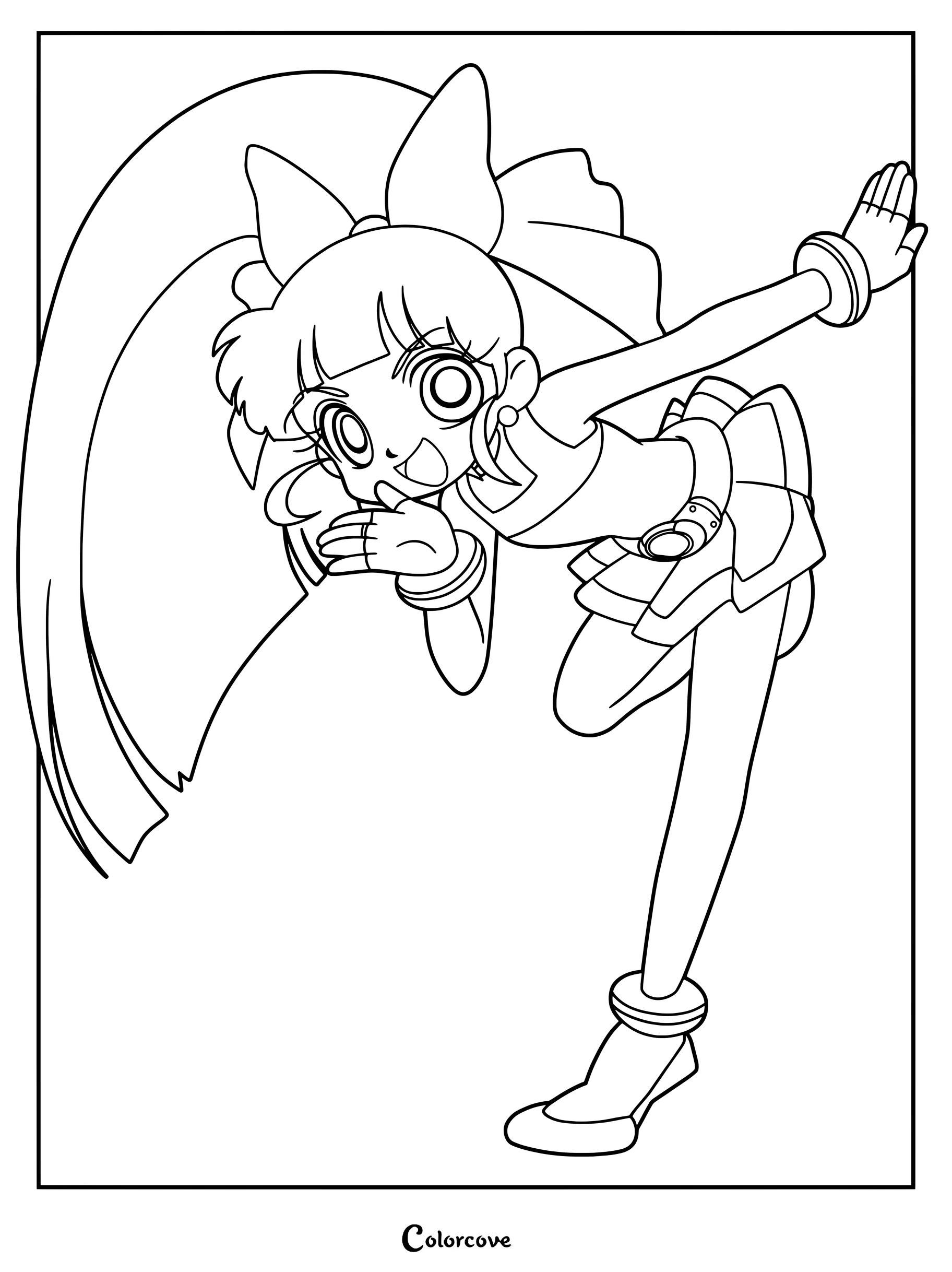 Página para colorear de Hyper Blossom Momoko Akatsutsumi en forma de superheroína de Las Chicas Superpoderosas Z.