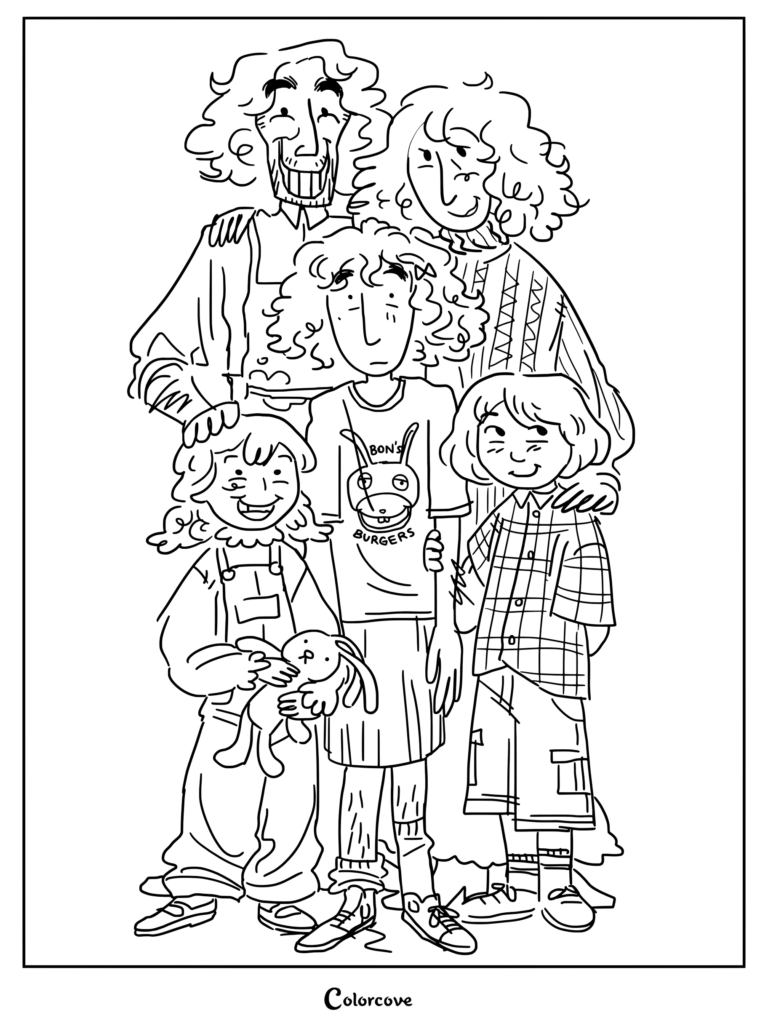 Una página para colorear imprimible que representa un fan art oficial de la familia Walten de la serie de terror analógico The Walten Files creada por Martin Walls.