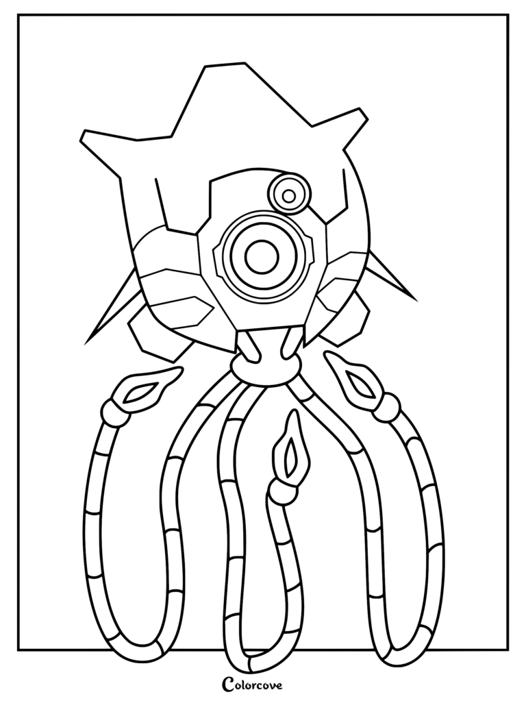 Vontra from The Wild Robot with a large central eye and multiple long tentacles in a printable coloring page format.
