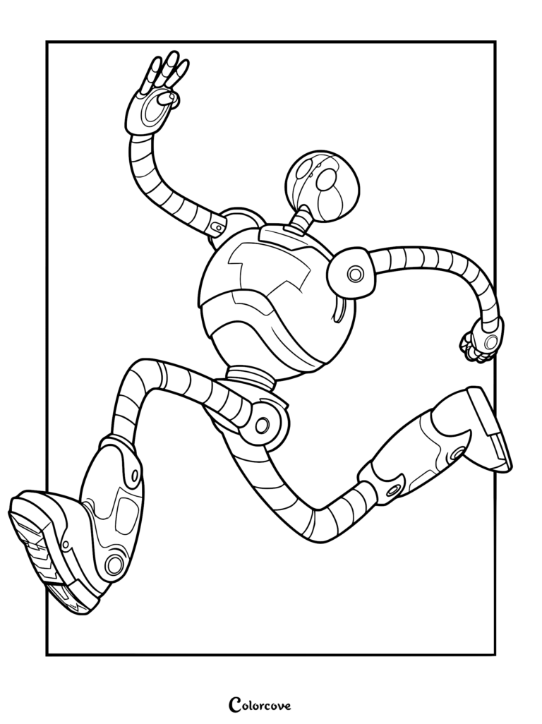 Roz from The Wild Robot running and waving in this printable coloring page.
