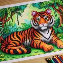 a drawing of a tiger lying on a table