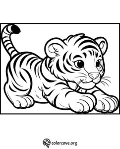 Coloring page of a playful tiger cub ready to color, perfect for kids' animal-themed art activities.