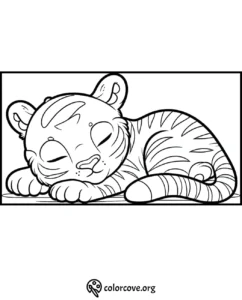 Adorable sleeping tiger cub coloring page for kids and adults | Relaxing animal-themed printable | colorcove.org