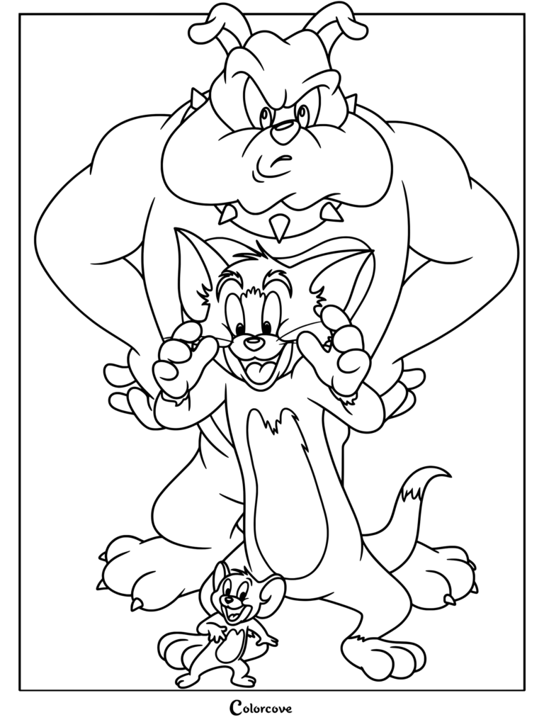 Tom, Jerry, and Spike pose together.