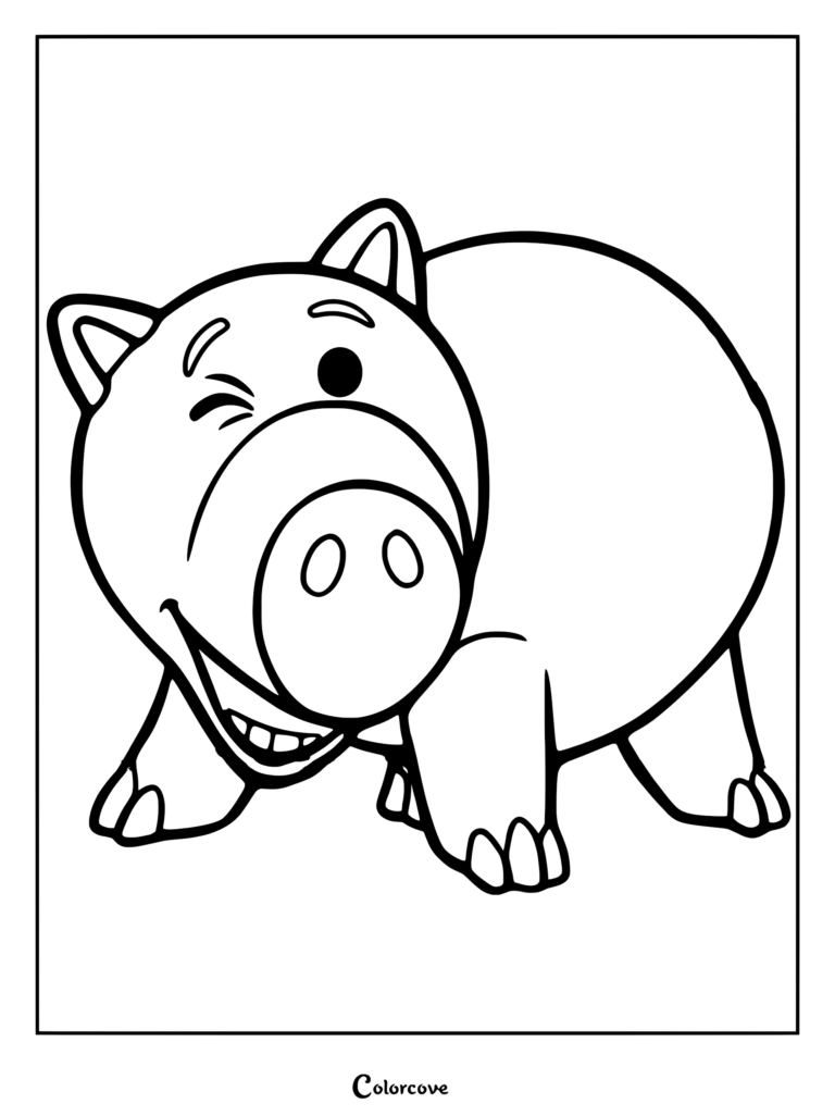 Un coloriage amusant en noir et blanc de Bayonne la tirelire de Toy Story, faisant un clin d'œil et souriant.