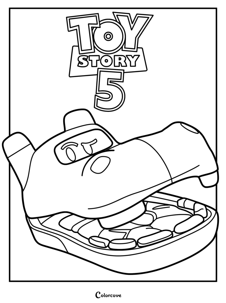 Atlas, le joyeux hippopotame GPS parlant en jouet de Toy Story 5, illustré dans un dessin détaillé au trait avec le logo Toy Story 5 au-dessus.