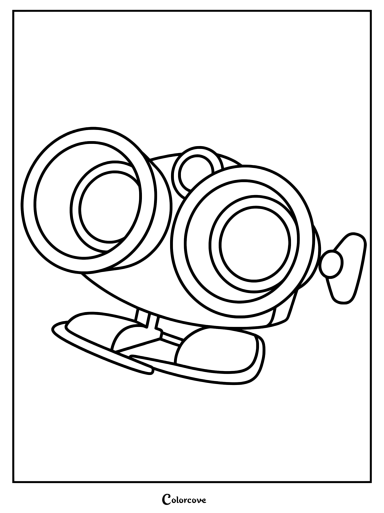 Un coloriage à imprimer de Lenny, la jumelle à remonter de Toy Story, représenté avec ses grands verres caractéristiques et ses pieds.