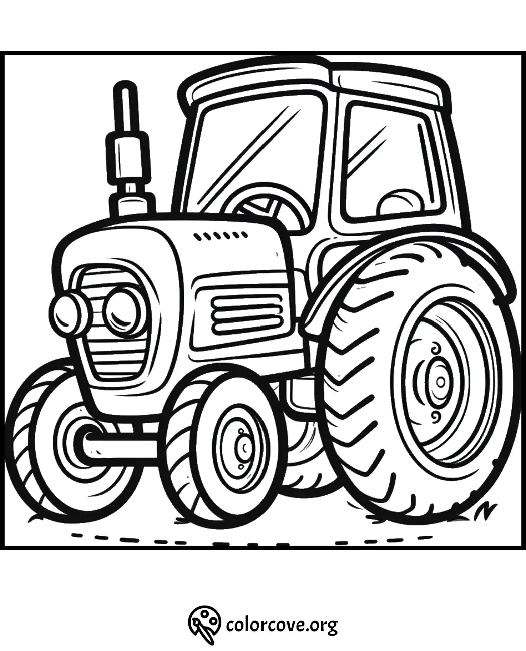 Coloring page featuring a detailed tractor illustration for kids and adults to print and enjoy for free.