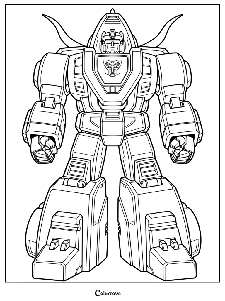 Coloriage de Slag G1 de Transformers debout en mode robot, avec de gros contours noirs