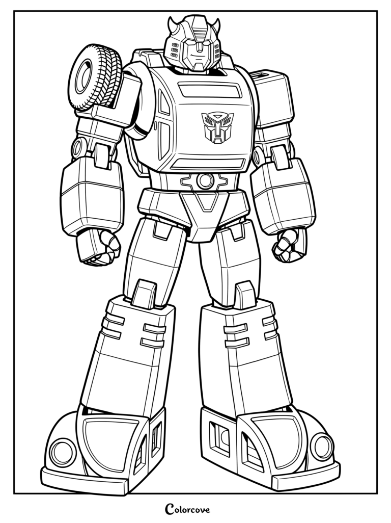 Page de coloriage de Bumblebee dans son style classique Génération 1 aux traits nets