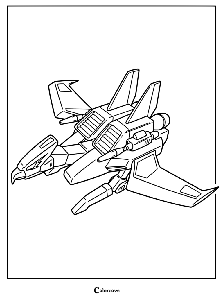 Page de coloriage de Laserbeak de la série Transformers Génération 1, un sbire Decepticon qui se transforme en cassette audio