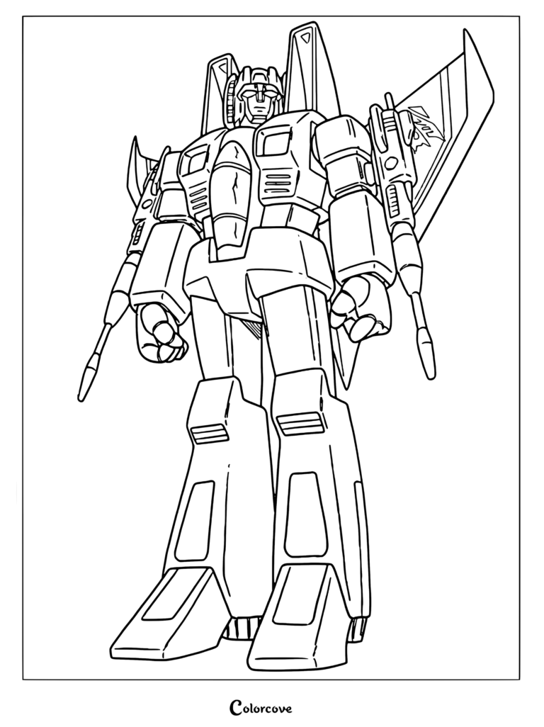 Page de coloriage de Starscream, le commandant aérien Decepticon de la série animée originale Transformers