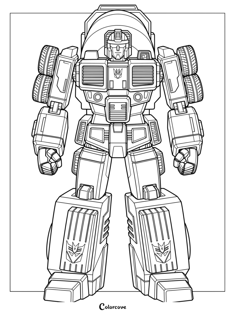 Le robot Decepticon Mixmaster G1 en armure complète est prêt pour le combat sur ce coloriage à imprimer