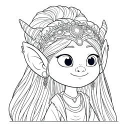 a cartoon of a girl with long hair and horns