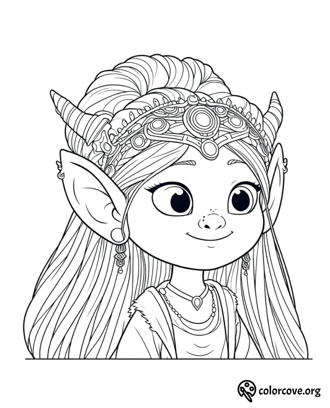 a cartoon of a girl with long hair and horns