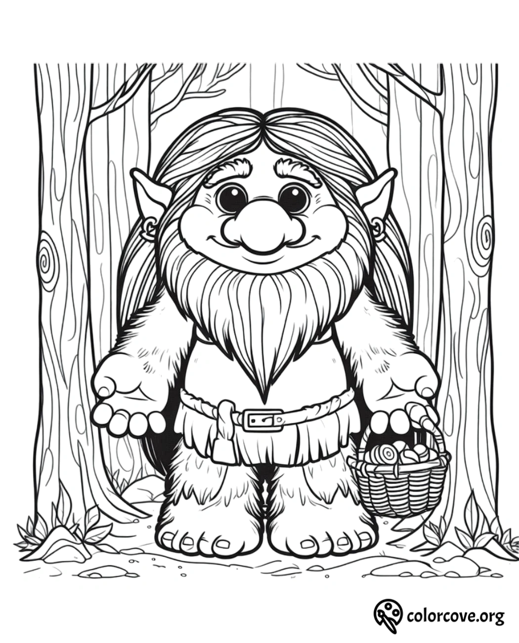 a cartoon of a troll with a basket of baskets