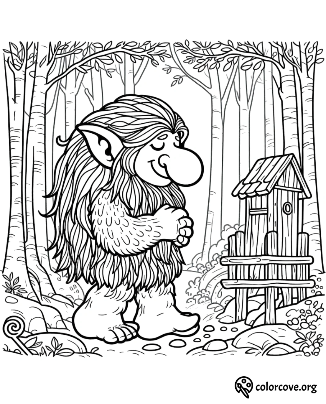 a cartoon of a troll in the woods