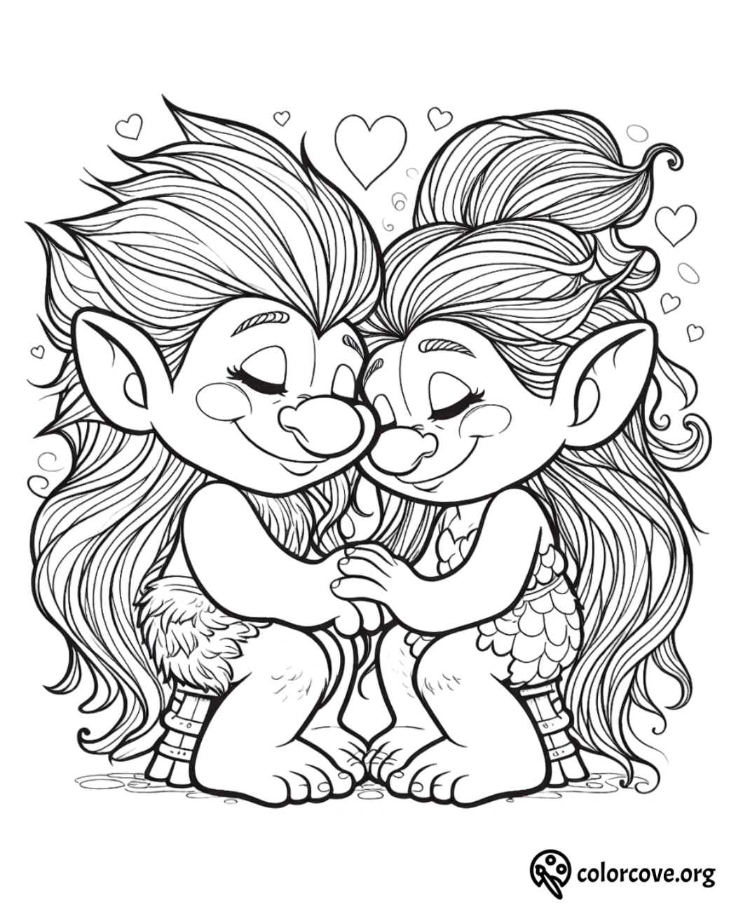 a coloring page of two trolls