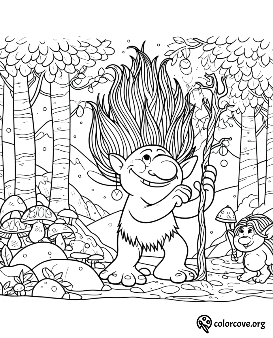 a black and white coloring page of a troll