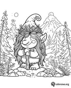 a cartoon of a troll with a hat and a staff