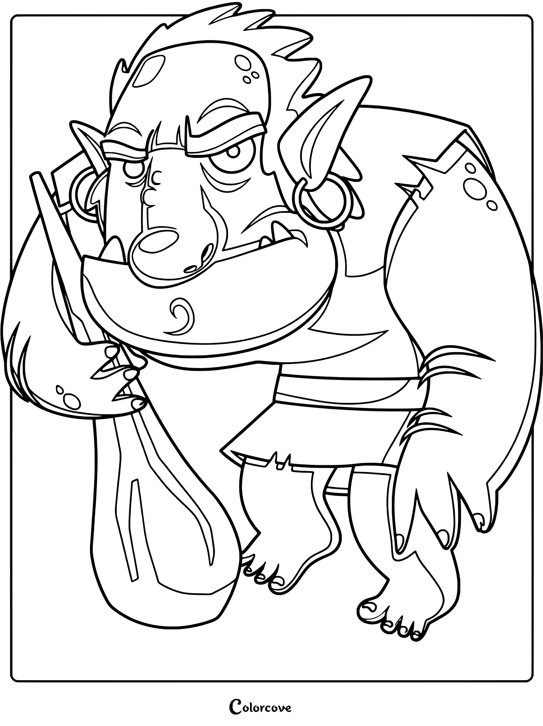 Un adorable troll tenant une grosse massue en bois sur cette page de coloriage à imprimer gratuitement.