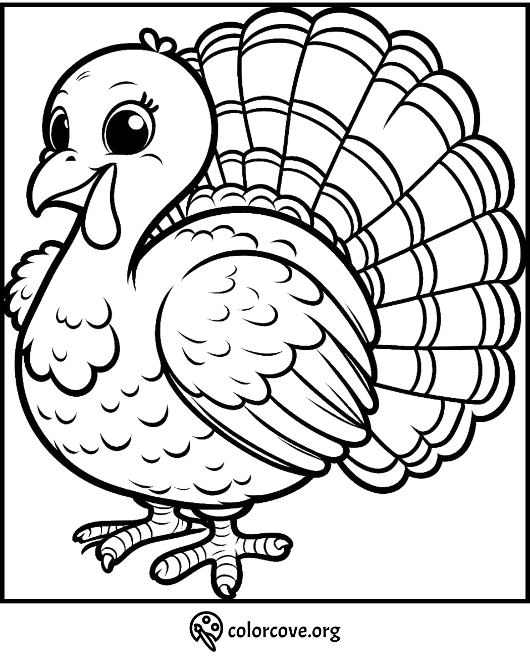 Turkey coloring page for kids - fun and educational activity from colorcove.org. Printable Thanksgiving coloring sheet.