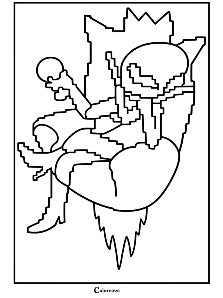 Queen coloring page featuring the Cyber World ruler from Deltarune sitting on her throne holding a glass.