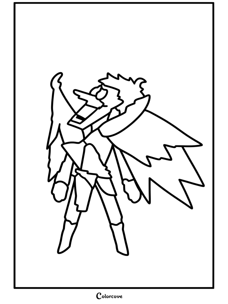 Spamton NEO coloring page from Undertale And Deltarune featuring the robotic puppet character with large wings and outstretched arms in a dramatic pose.
