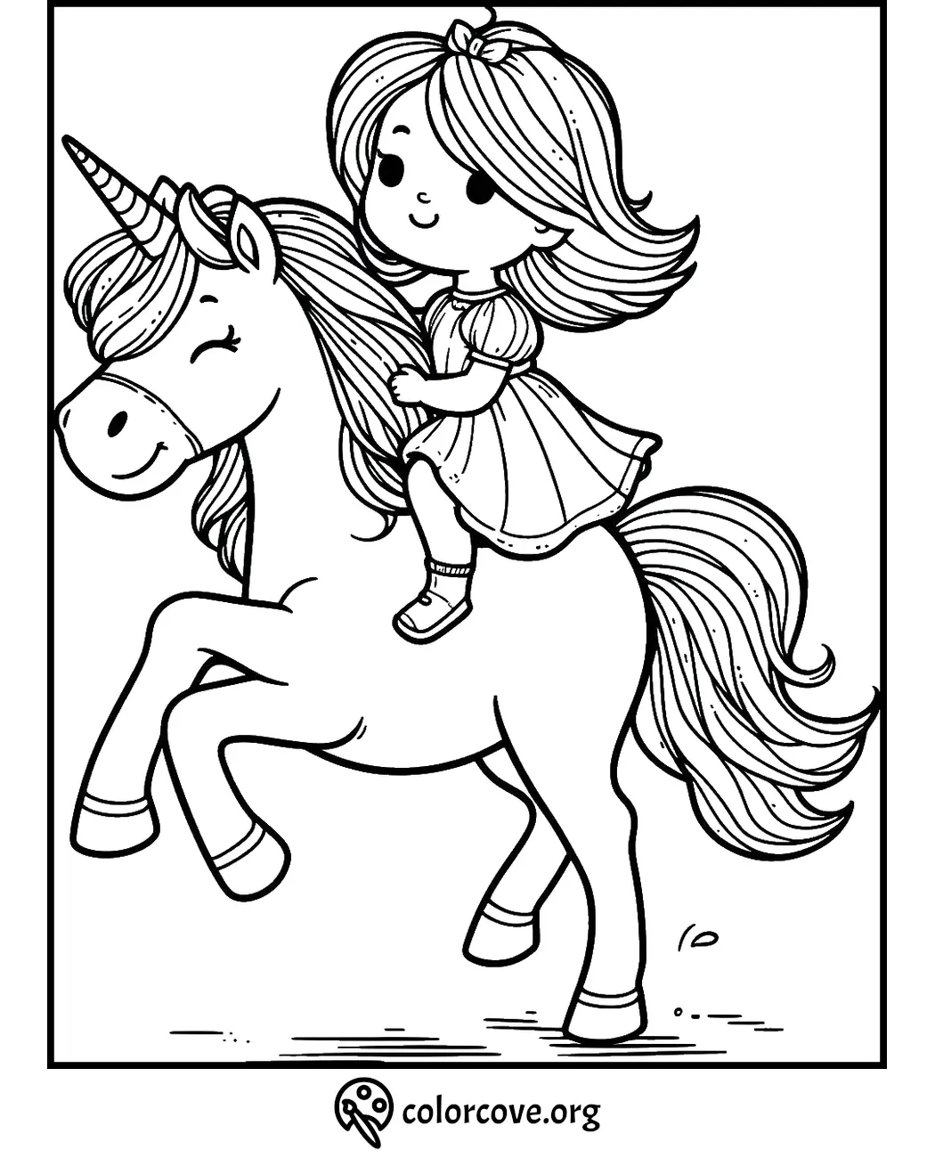 Unicorn coloring page with detailed patterns, featuring a magical unicorn on clouds with a rainbow and stars in the background.