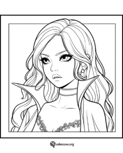 Fantasy princess coloring page with intricate details, suitable for kids and adults. Download and print from colorcove.org.