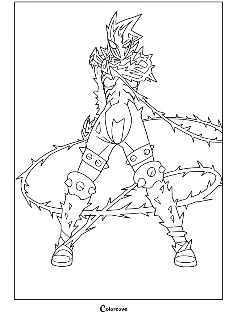 Mania coloring page featuring the symbiote character surrounded by thorny vines, related to Venom And Symbiote.