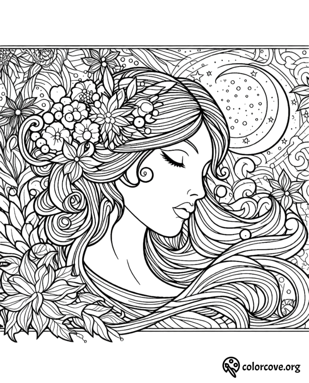 a woman with flowers in her hair