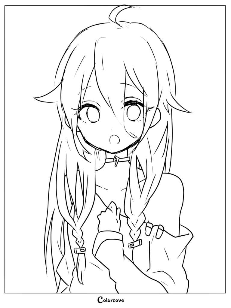 Aria on the Planetes line art coloring page showing a character with long hair and a choker