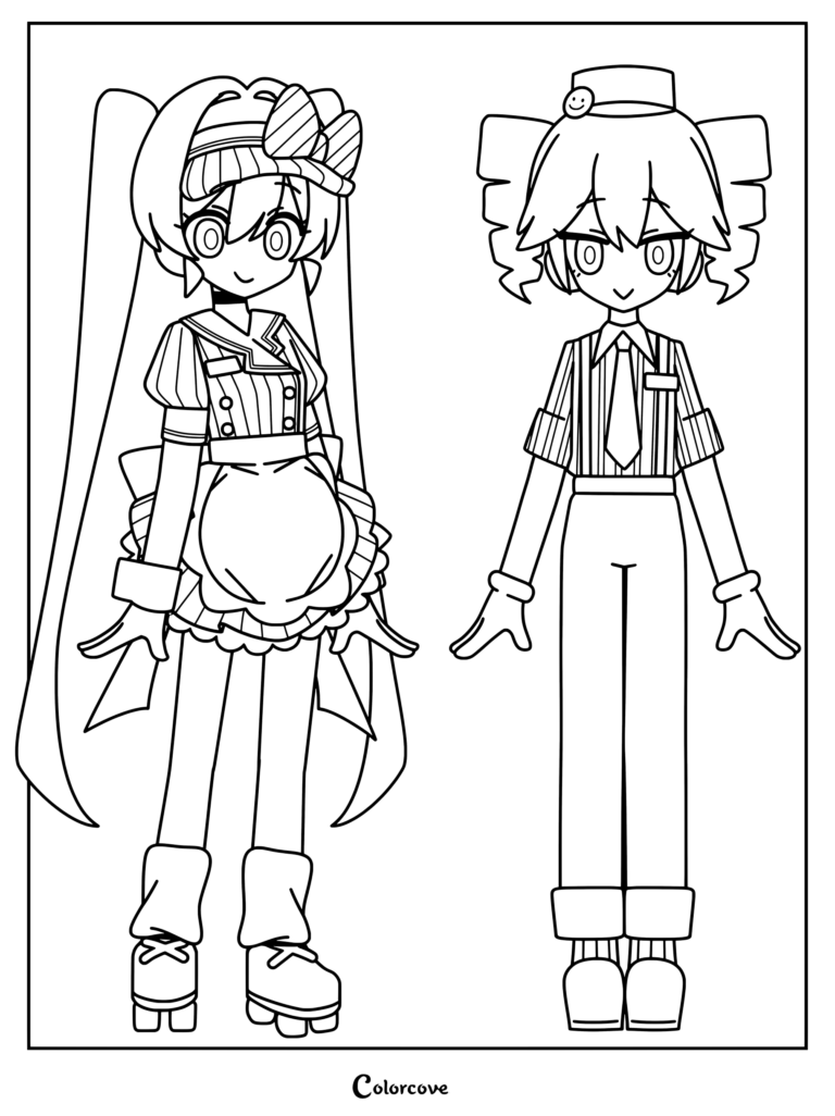 Hatsune Miku and Kasane Teto wearing diner server uniforms.