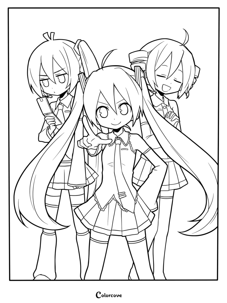 Triple Baka Squad with Miku, Teto, and Akita Neru posing together.