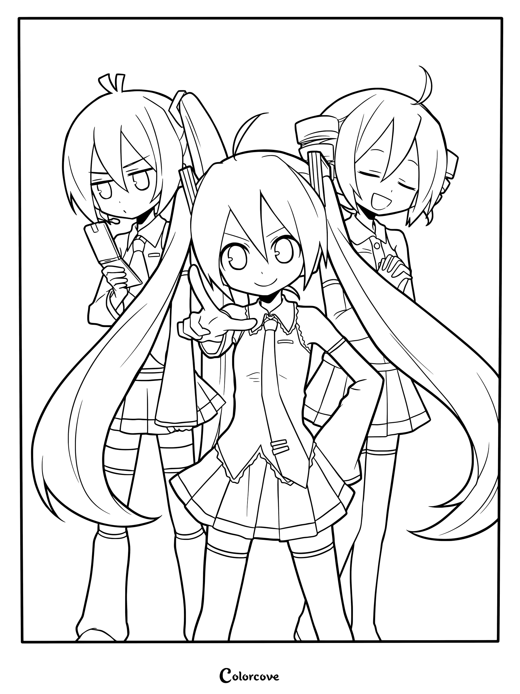 Triple Baka Squad with Miku, Teto, and Akita Neru posing together.