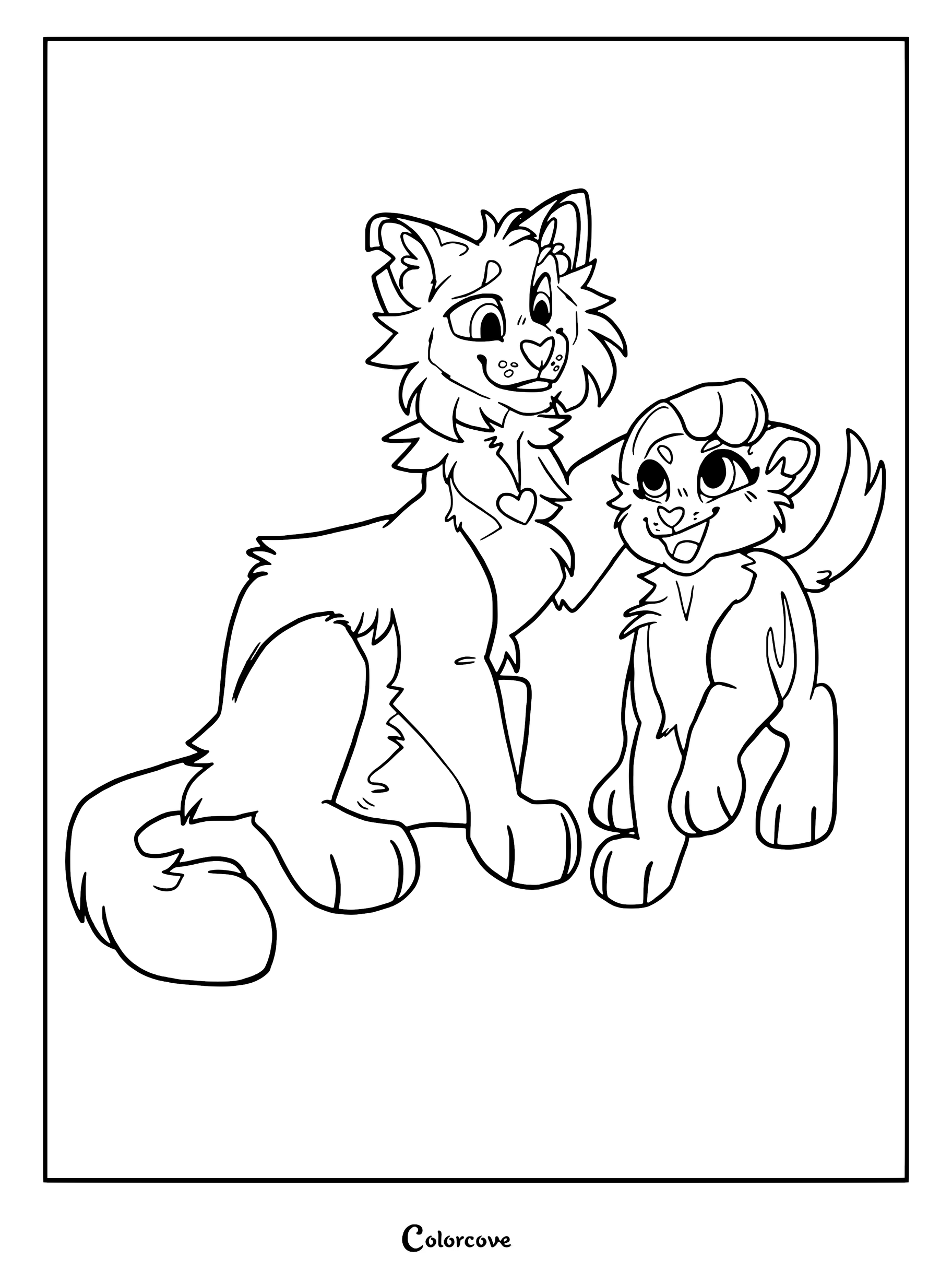 Dibujo para colorear e imprimir de Los Gatos Guerreros con Corazón de Fuego y Manto de Ceniza juntos.
