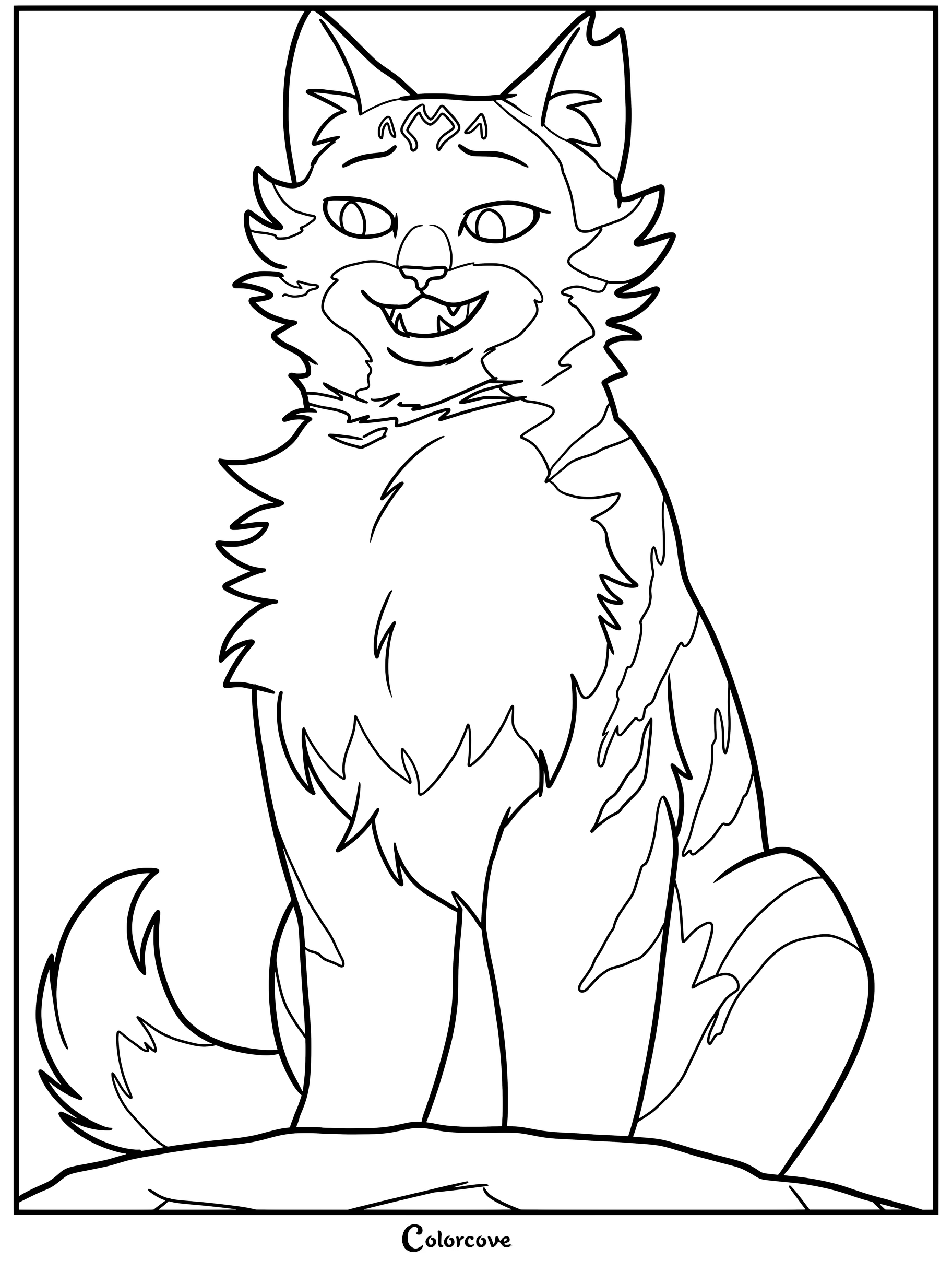 Estrella de Fuego sentado con orgullo en un dibujo para colorear de Los Gatos Guerreros.