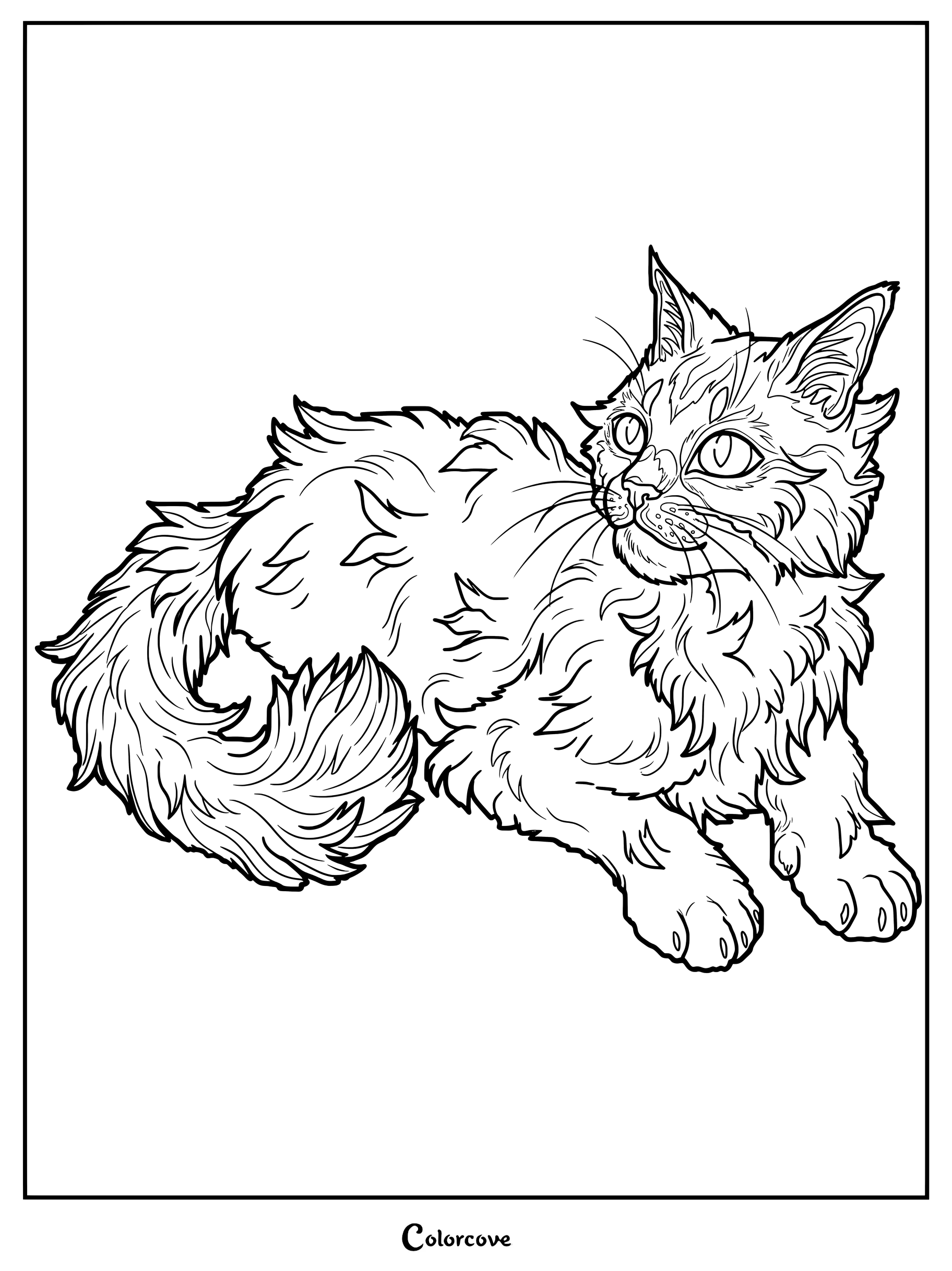 Dibujo para colorear e imprimir de Los Gatos Guerreros con Látigo Gris tumbado y con un pelaje afelpado.